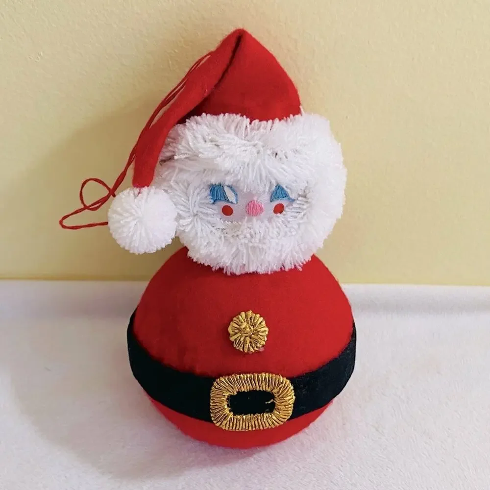 Vtg 60's Retro Handmade Roly Poly Santa Christmas Ornament Japan Gift Topper MCM
